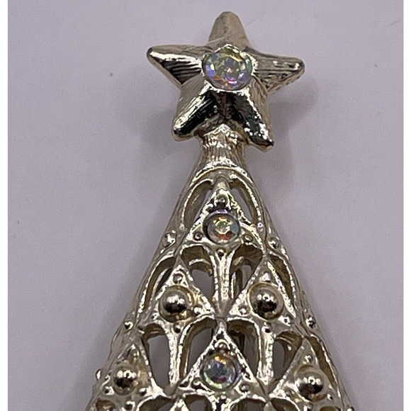 Vintage TANCER II Silver & Rhinestone Christmas Tree Brooch Pin Shiny Estate - Picture 3 of 6